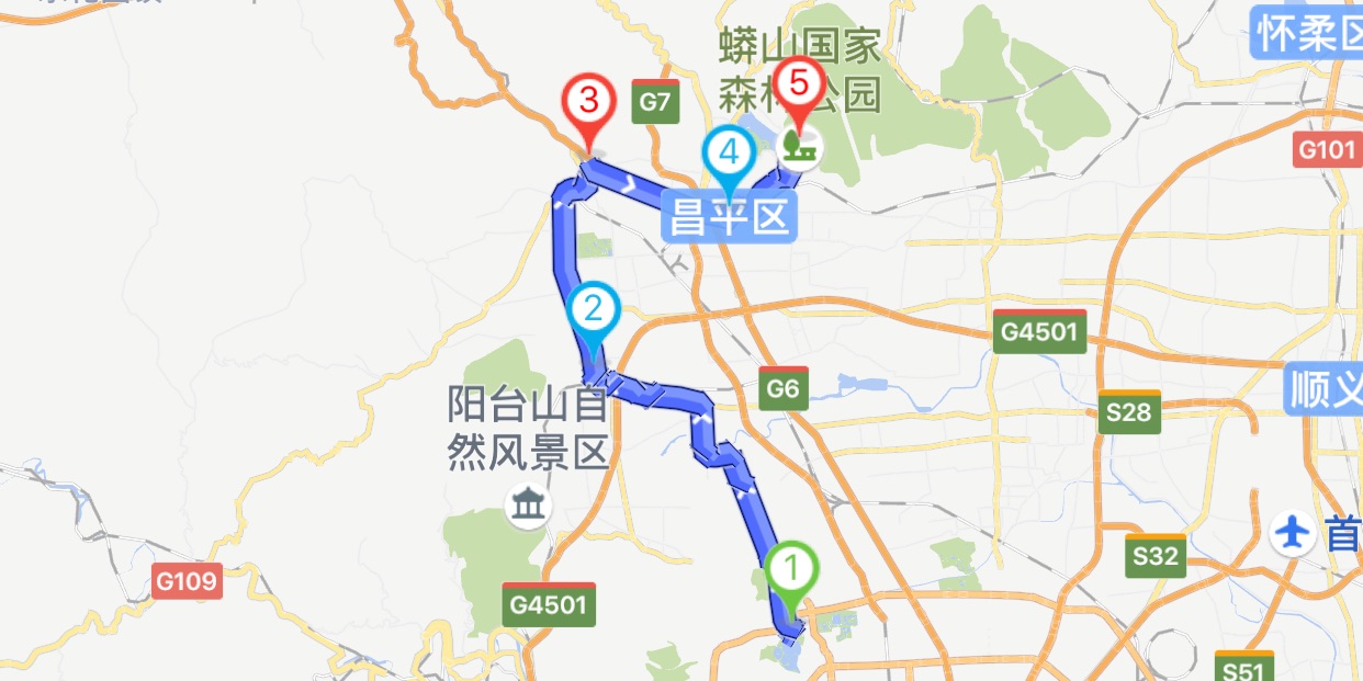 北京十三陵水库-蟒山骑行路线